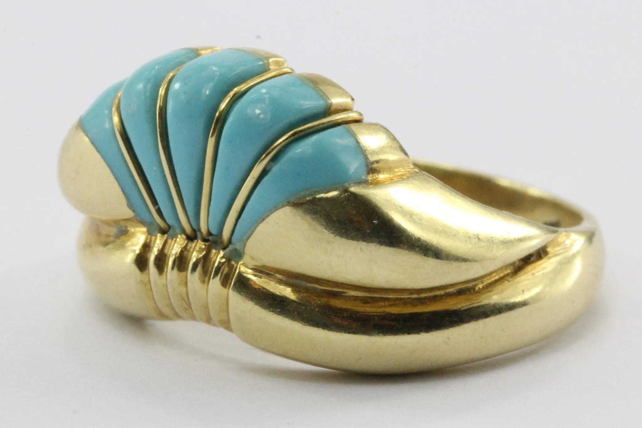 Vintage Greek 18K Gold Turquoise Art Deco Ring
