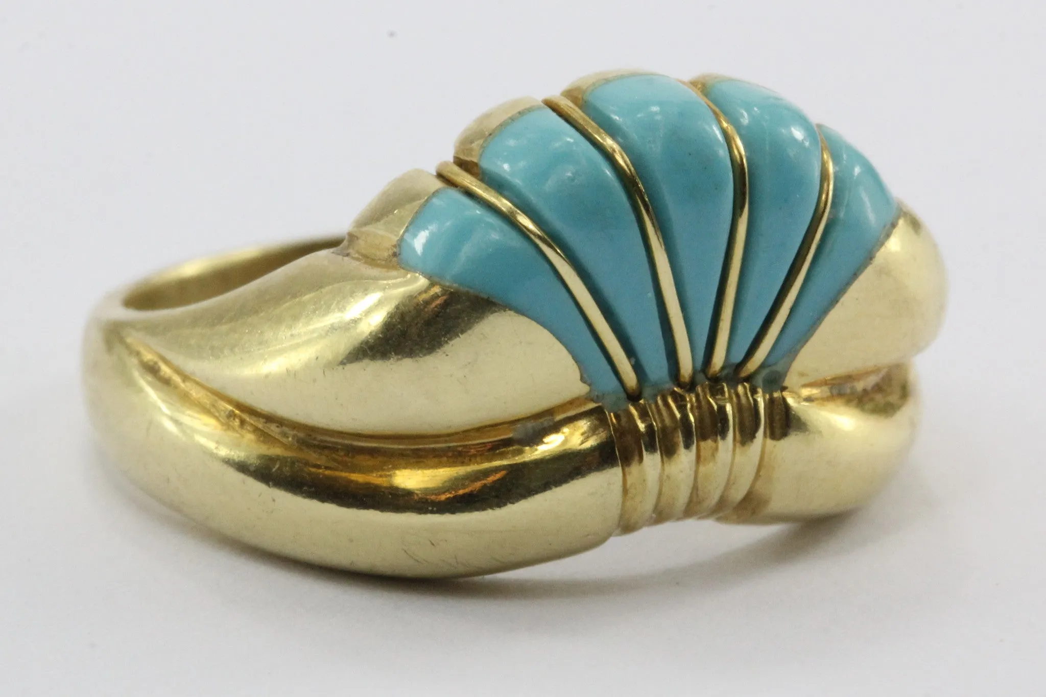 Vintage Greek 18K Gold Turquoise Art Deco Ring