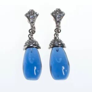 Vintage KJL Kenneth Jay Lane Blue Art Deco Style Crystal and Rhinestone Dangling Earrings