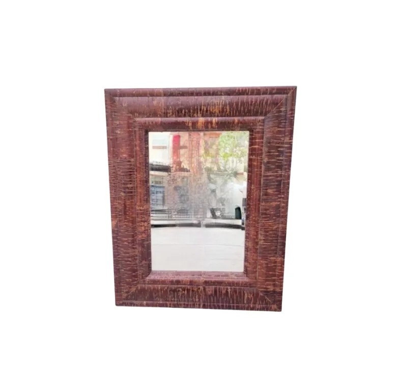 Vintage Large Tessellated Coconut Husk Rectangular Wall Mirror by Enrique Garcel