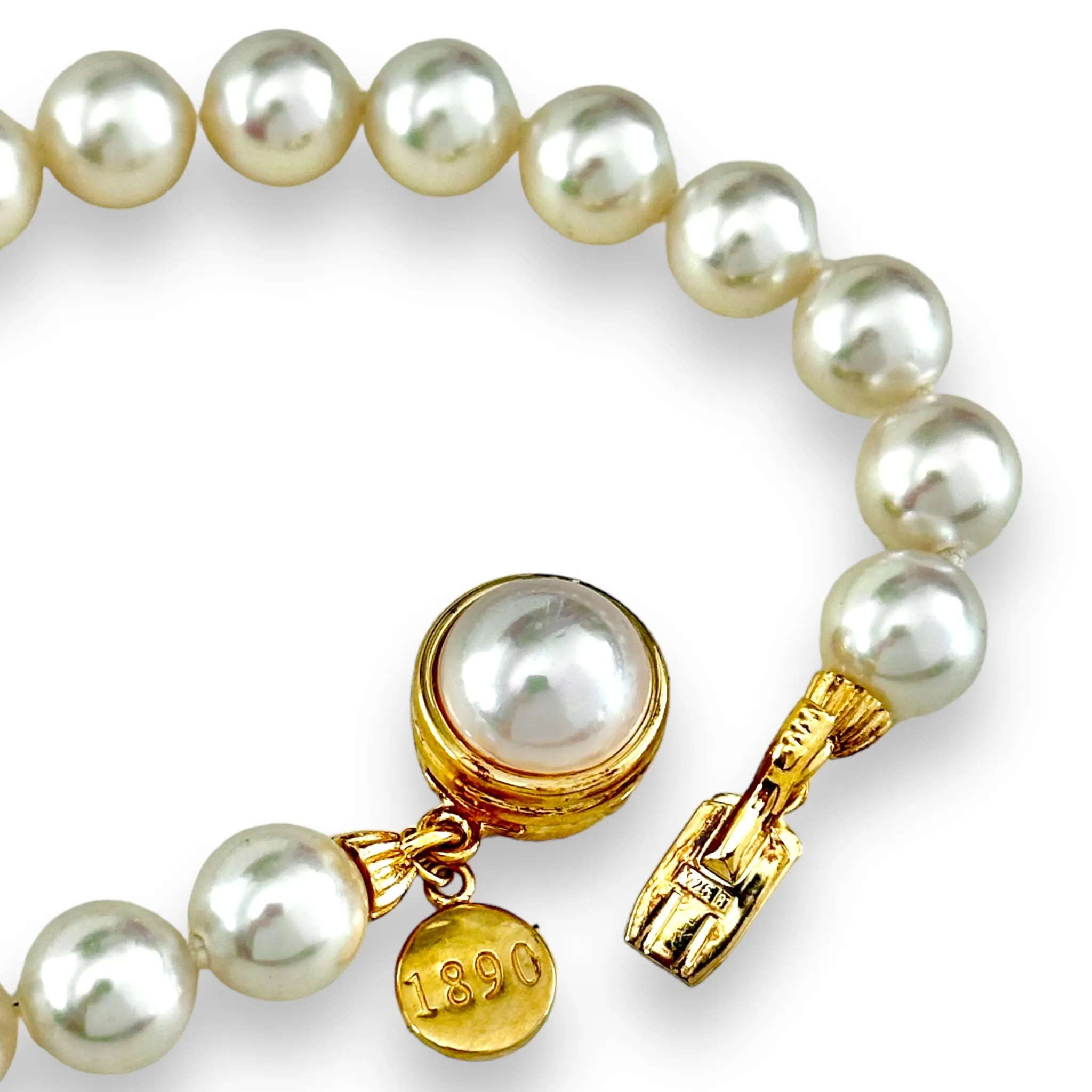 Vintage MAJORICA 1890 Round White Organic Pearl Sterling Silver Gold Plated Bracelet 7.5”