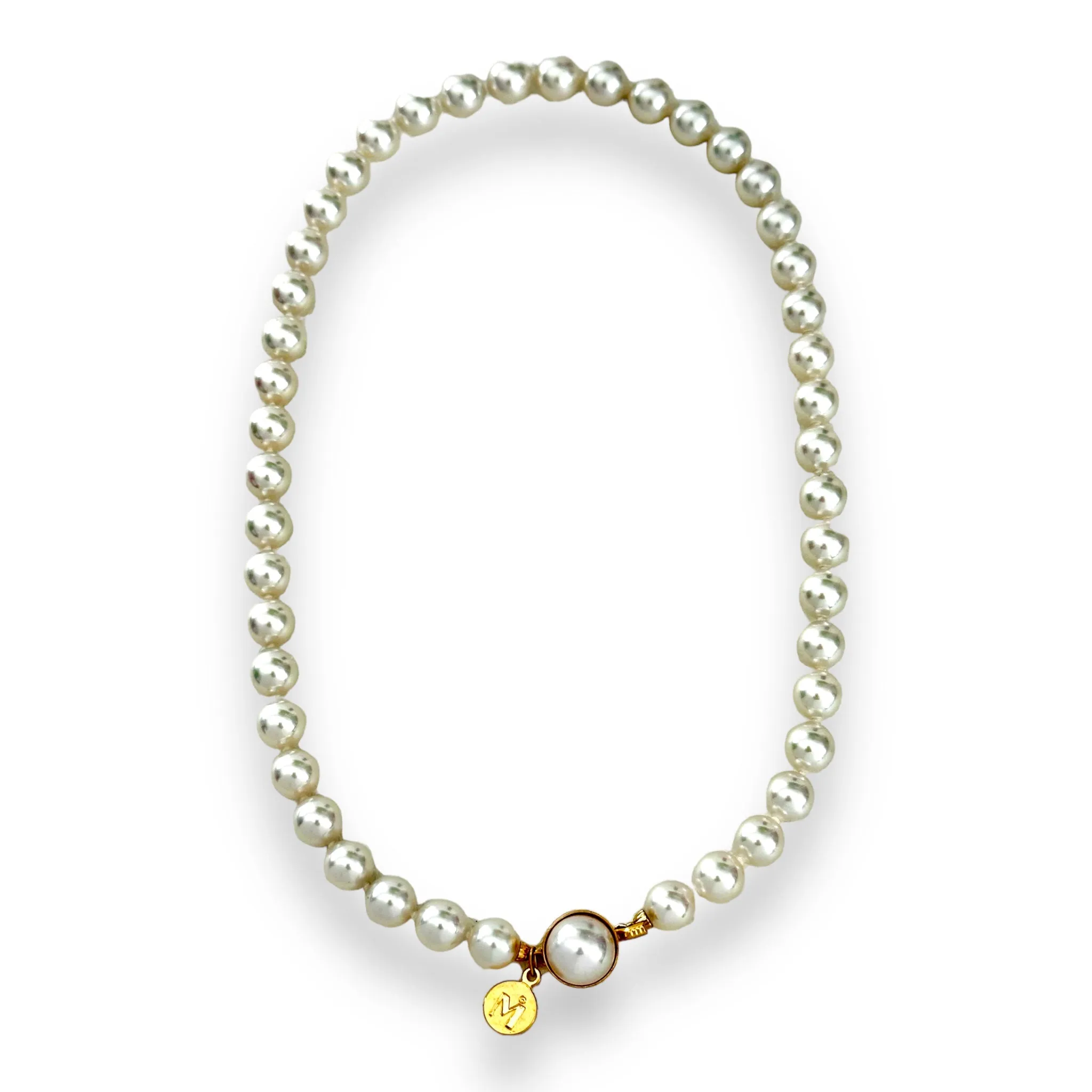 Vintage MAJORICA Round White Organic Pearl Sterling Silver Gold Plated Necklace 16”