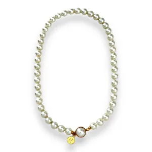 Vintage MAJORICA Round White Organic Pearl Sterling Silver Gold Plated Necklace 16”