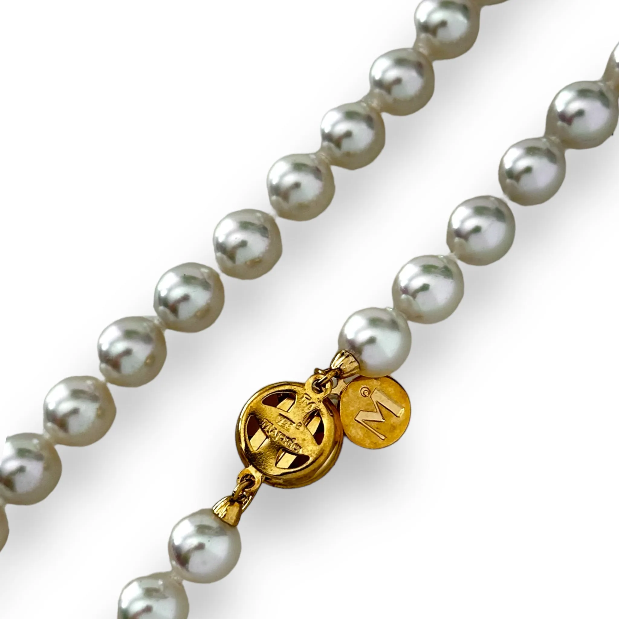 Vintage MAJORICA Round White Organic Pearl Sterling Silver Gold Plated Necklace 16”