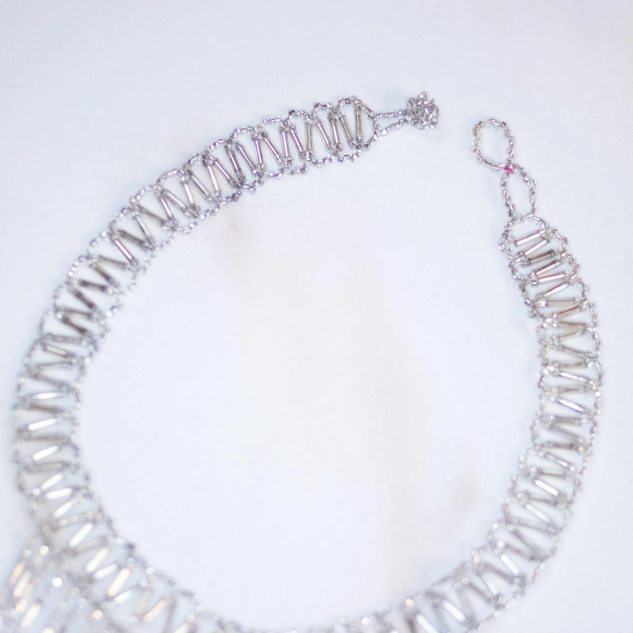 Vintage Silver Glass Bead Tassel Necklace