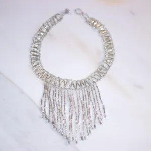 Vintage Silver Glass Bead Tassel Necklace