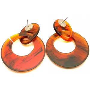 Vintage Tortoiseshell Lucite Earrings Mod Hoops Pierced 1960s