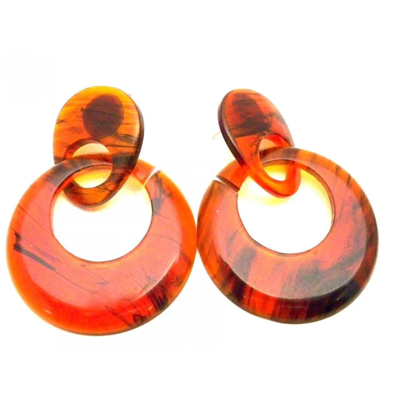 Vintage Tortoiseshell Lucite Earrings Mod Hoops Pierced 1960s