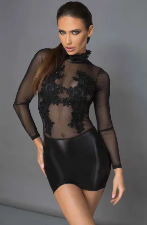 Wet look dress with embroidery - V.I.P. Doll