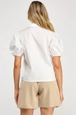 WHITE AND BEIGE EMBROIDERED TOP