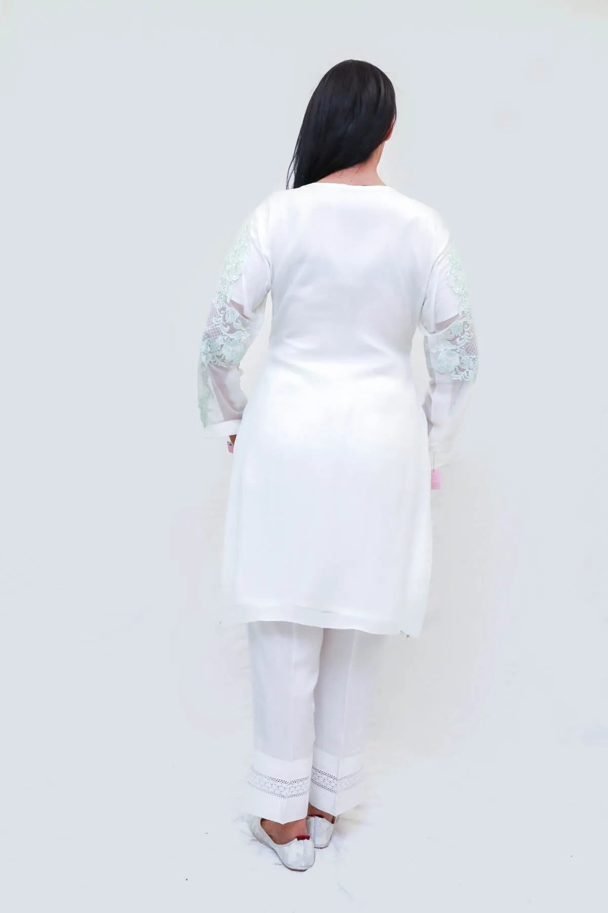 White Chiffon Embroidered Salwar Kameez- Suit