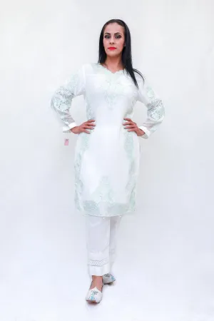 White Chiffon Embroidered Salwar Kameez- Suit