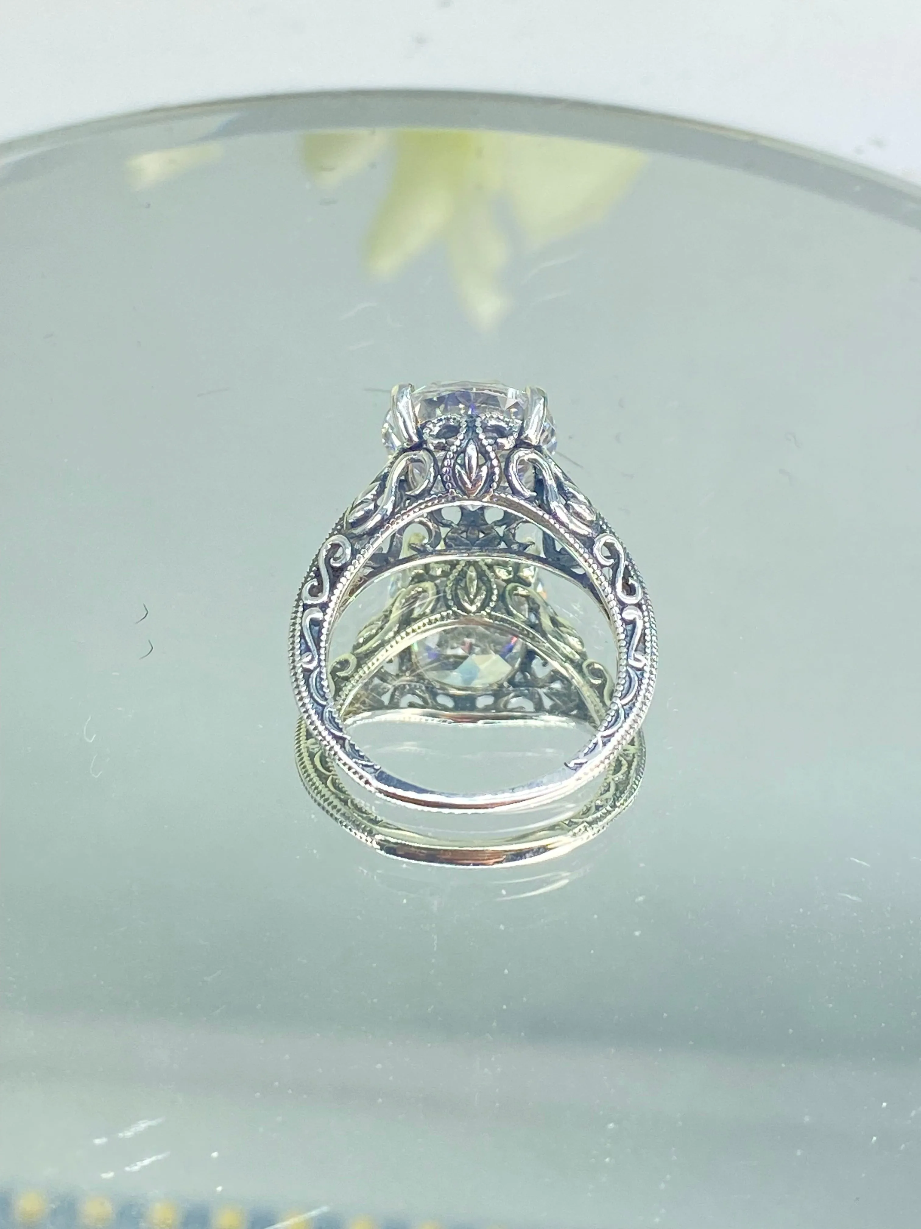 White CZ Ring, Size 7, Swan Filigree, Art Deco Jewelry #D190 - Ready to Ship