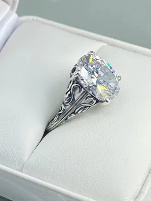 White CZ Ring, Size 7, Swan Filigree, Art Deco Jewelry #D190 - Ready to Ship