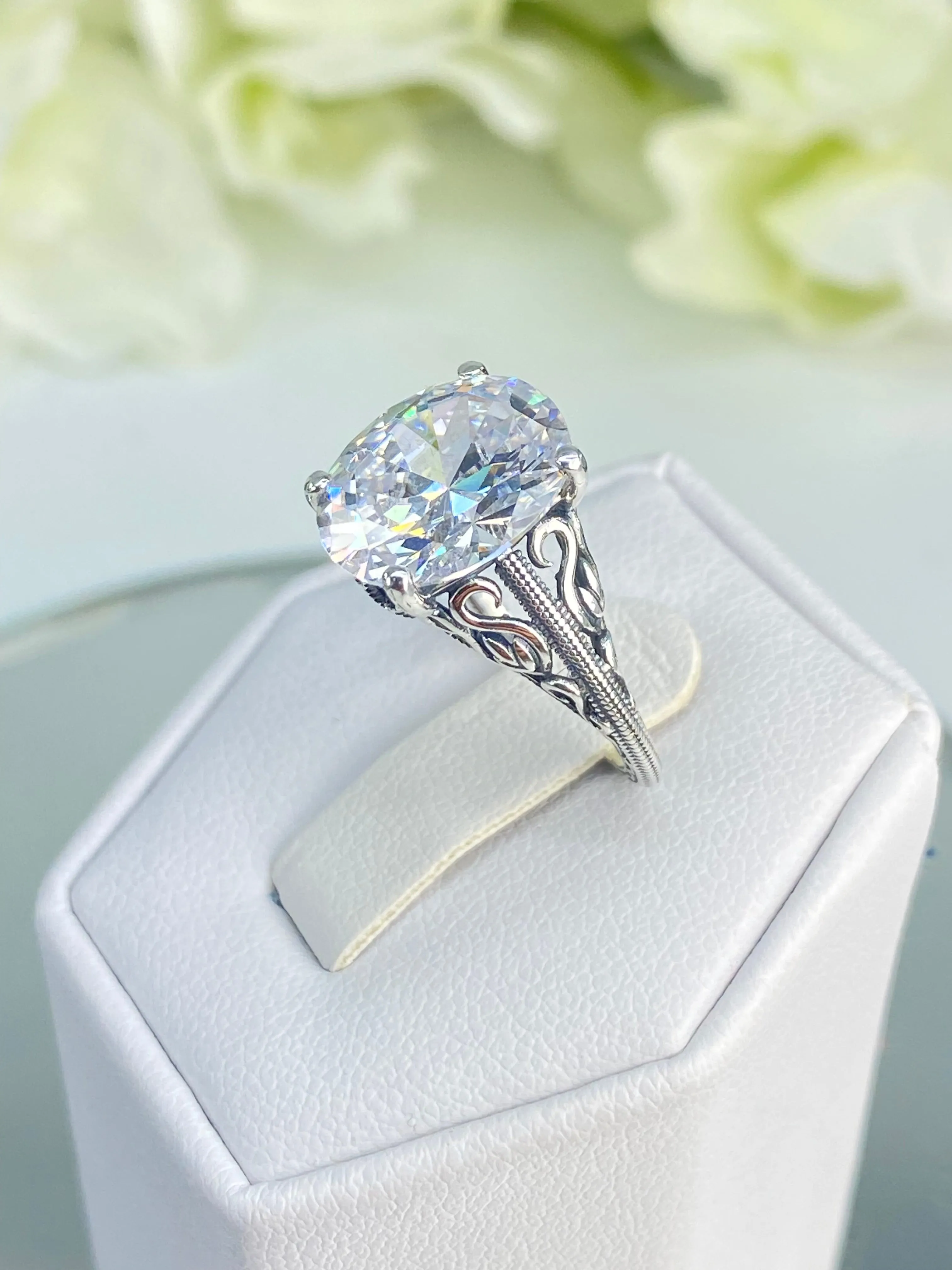 White CZ Ring, Size 7, Swan Filigree, Art Deco Jewelry #D190 - Ready to Ship