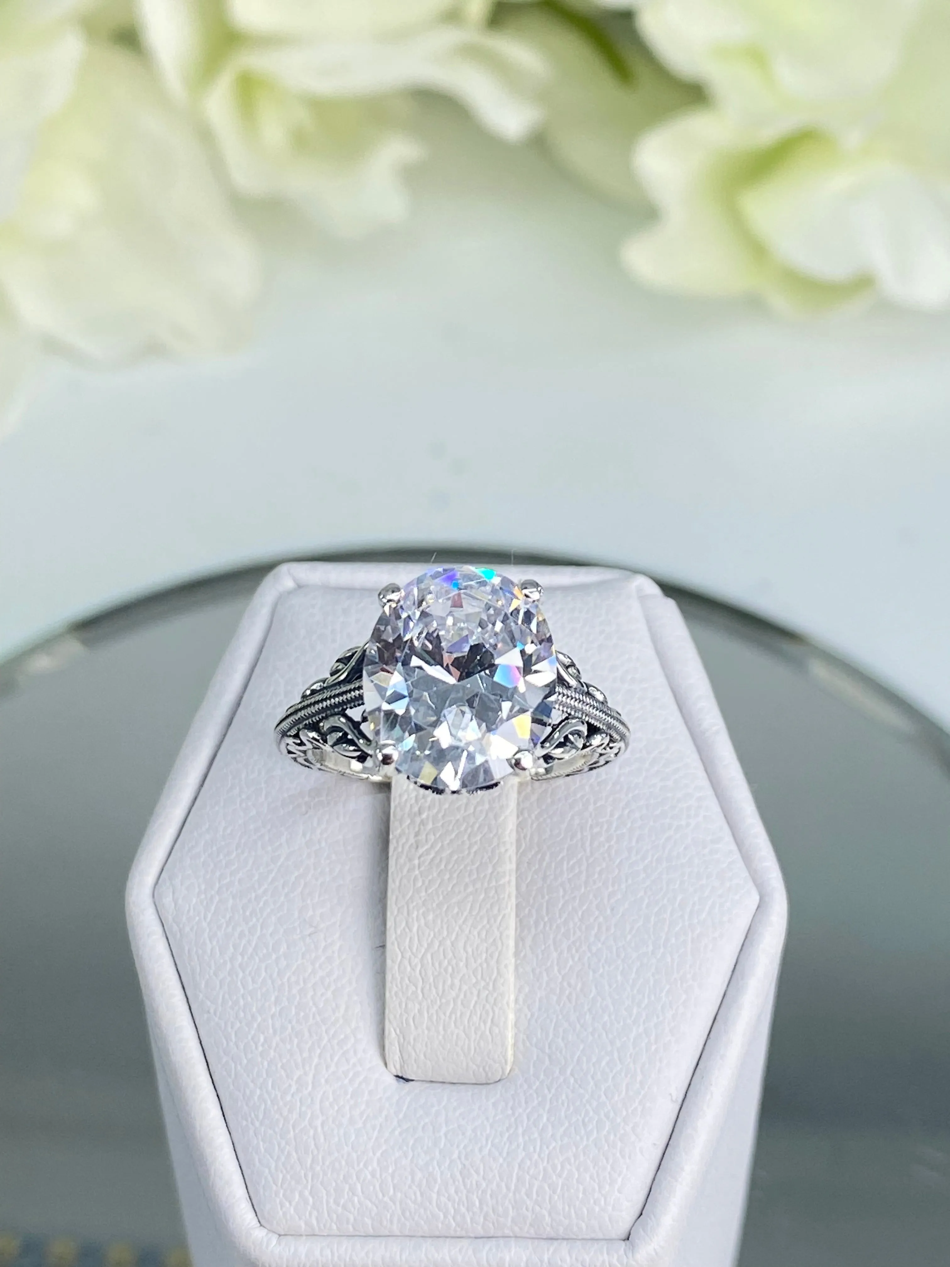 White CZ Ring, Size 7, Swan Filigree, Art Deco Jewelry #D190 - Ready to Ship