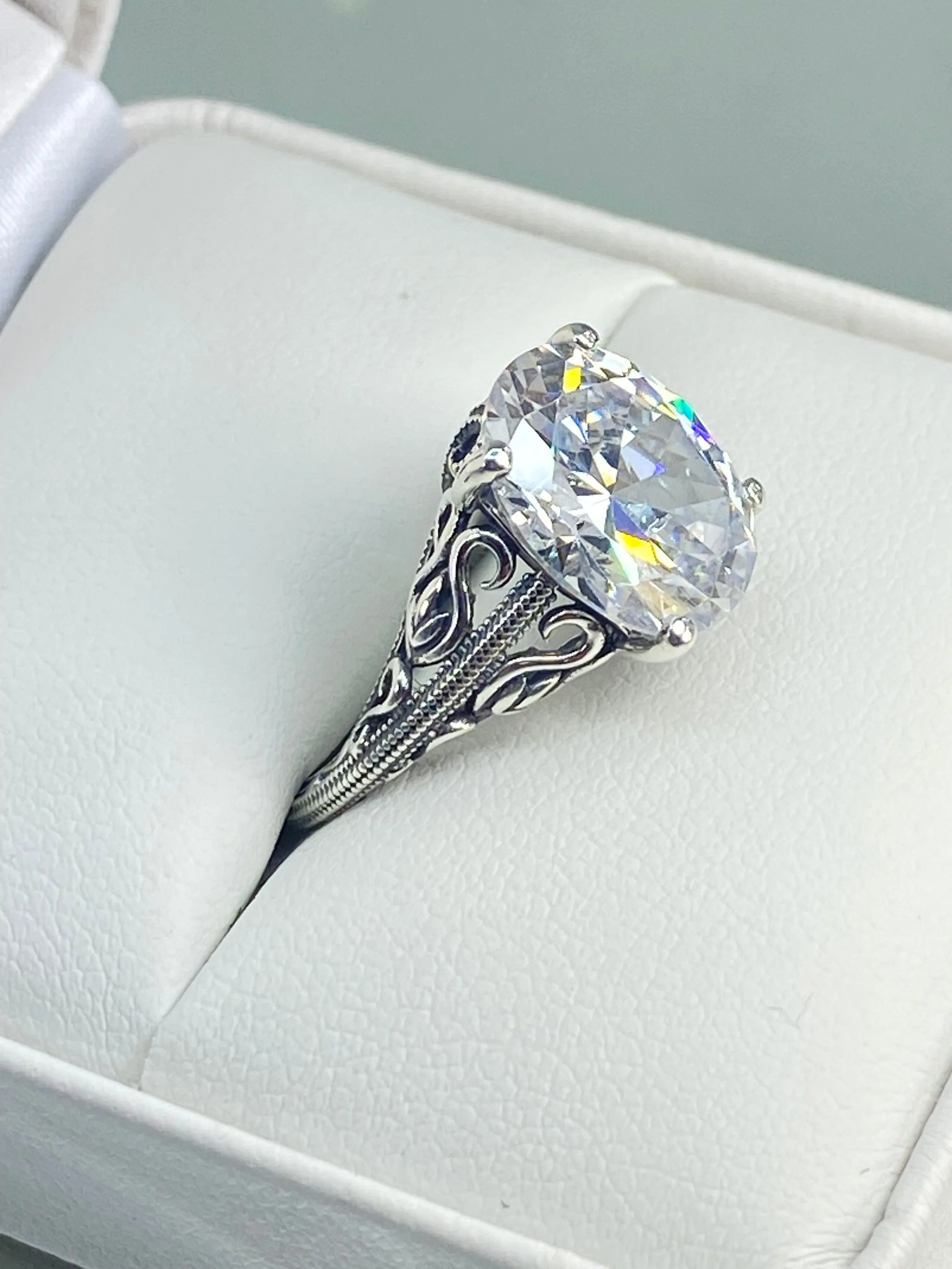 White CZ Ring, Size 7, Swan Filigree, Art Deco Jewelry #D190 - Ready to Ship