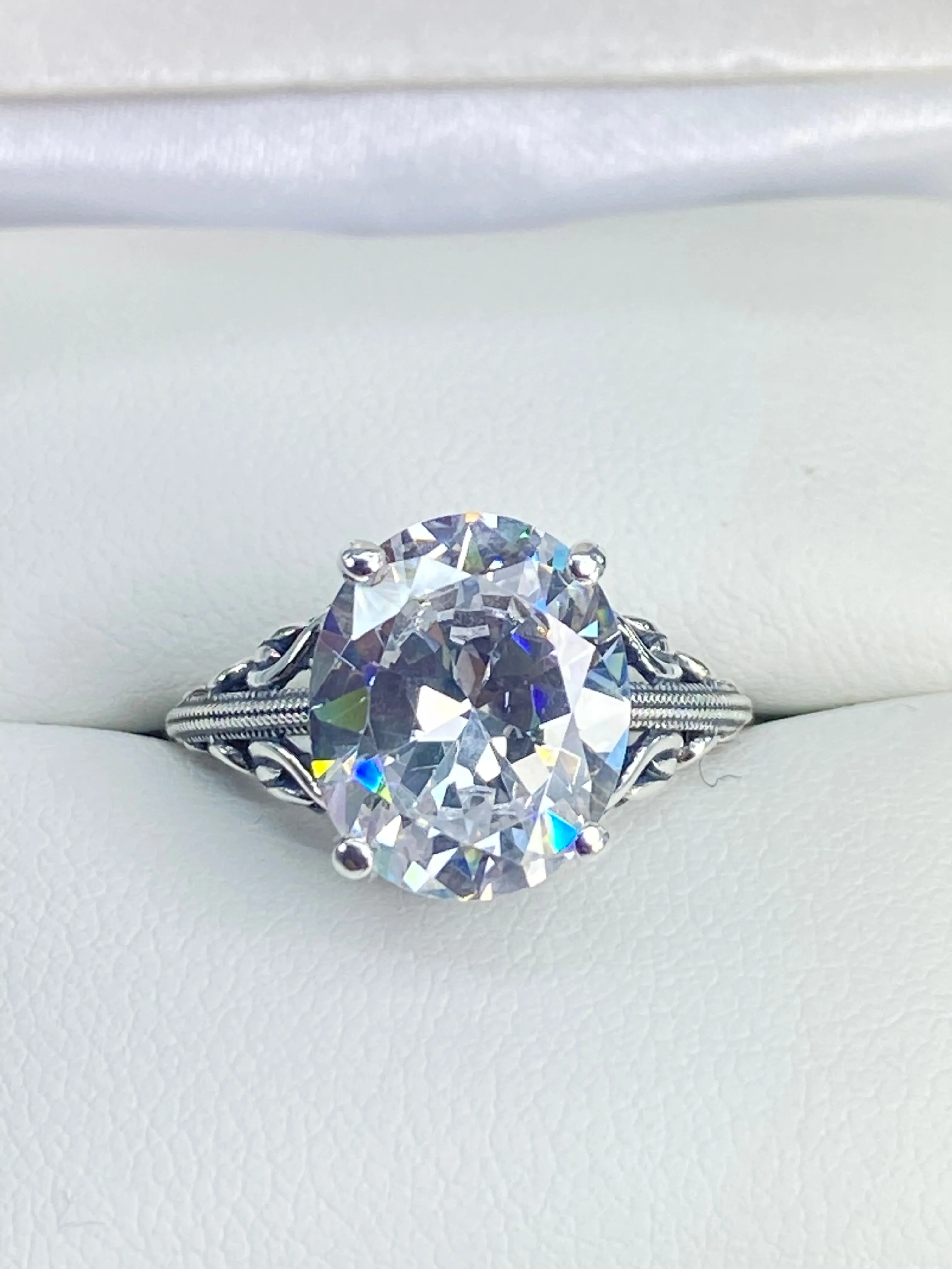 White CZ Ring, Size 7, Swan Filigree, Art Deco Jewelry #D190 - Ready to Ship