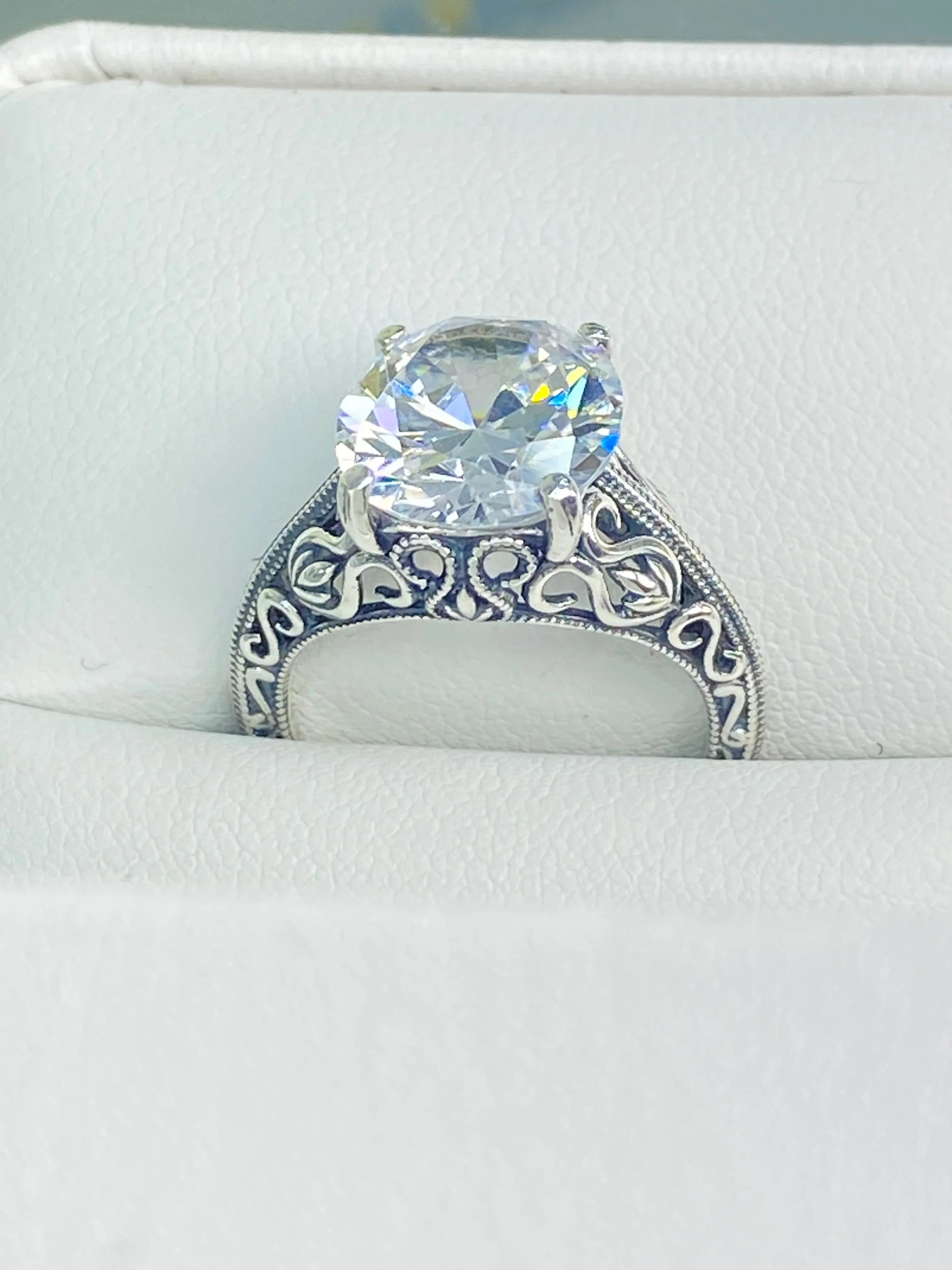 White CZ Ring, Size 7, Swan Filigree, Art Deco Jewelry #D190 - Ready to Ship