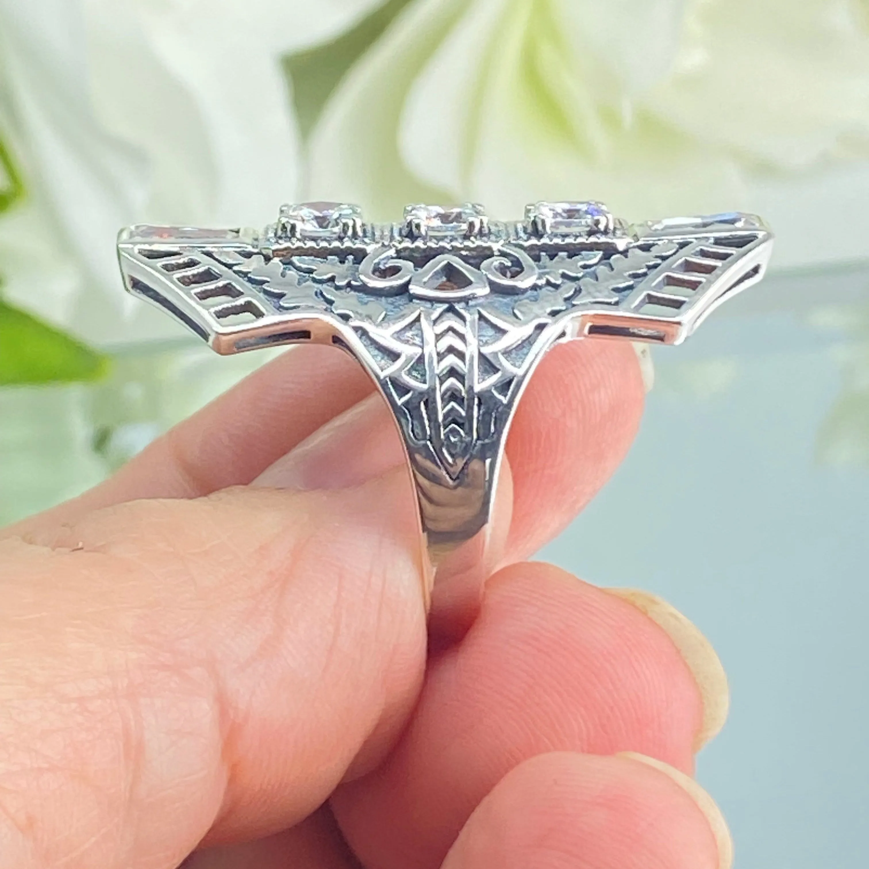White CZ Ring, Size 9, Art Deco 1930s Jewelry #D214 - Ready to Ship