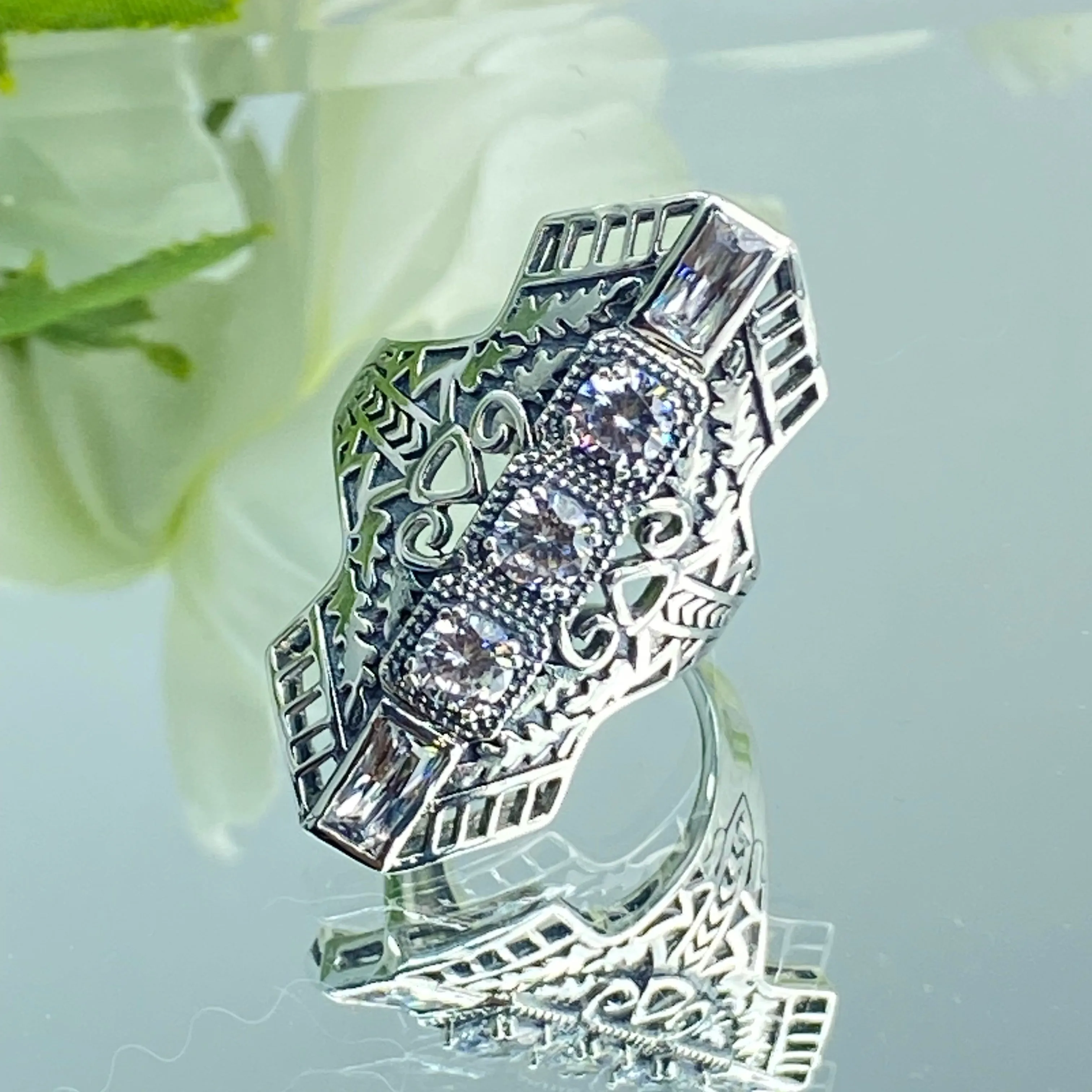 White CZ Ring, Size 9, Art Deco 1930s Jewelry #D214 - Ready to Ship