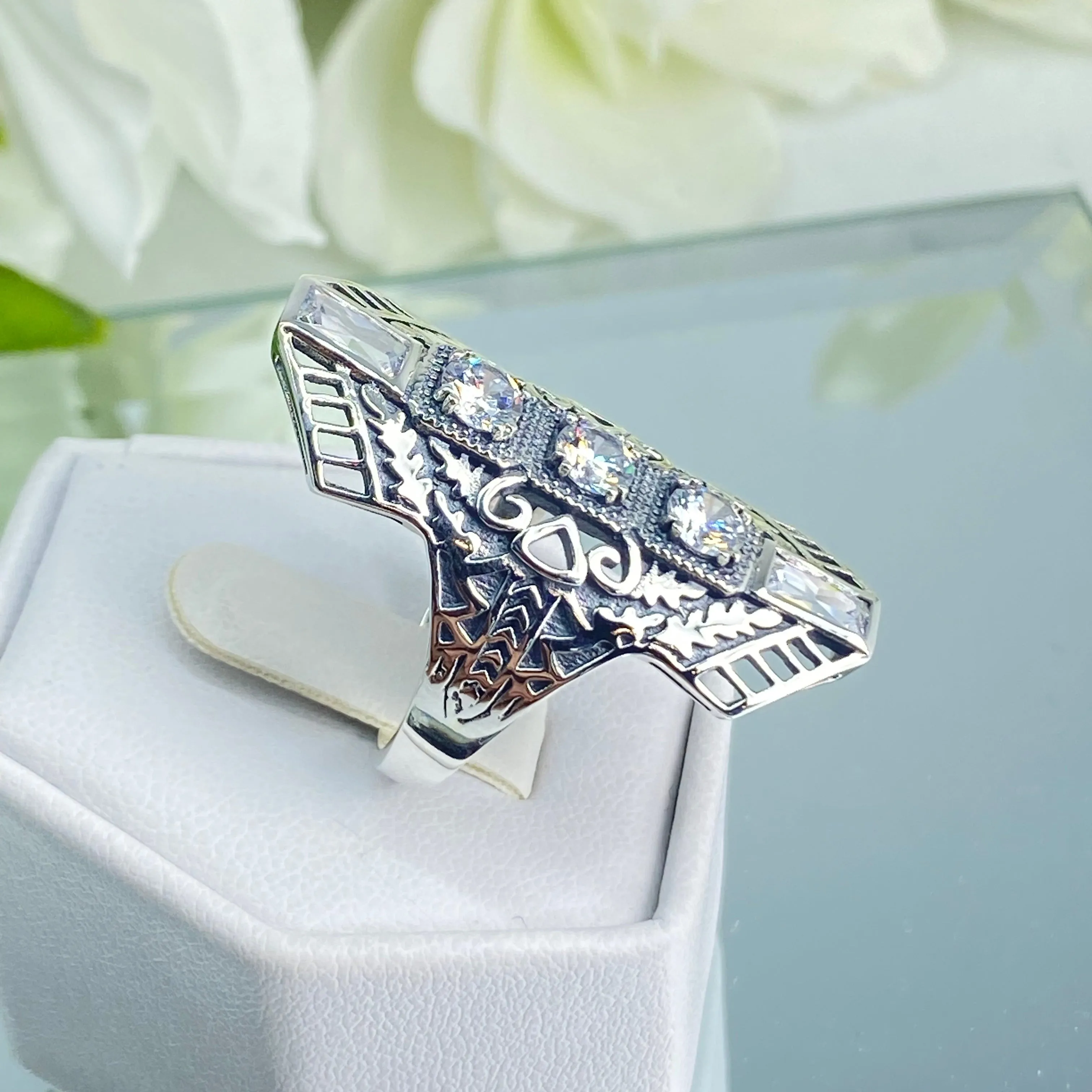 White CZ Ring, Size 9, Art Deco 1930s Jewelry #D214 - Ready to Ship