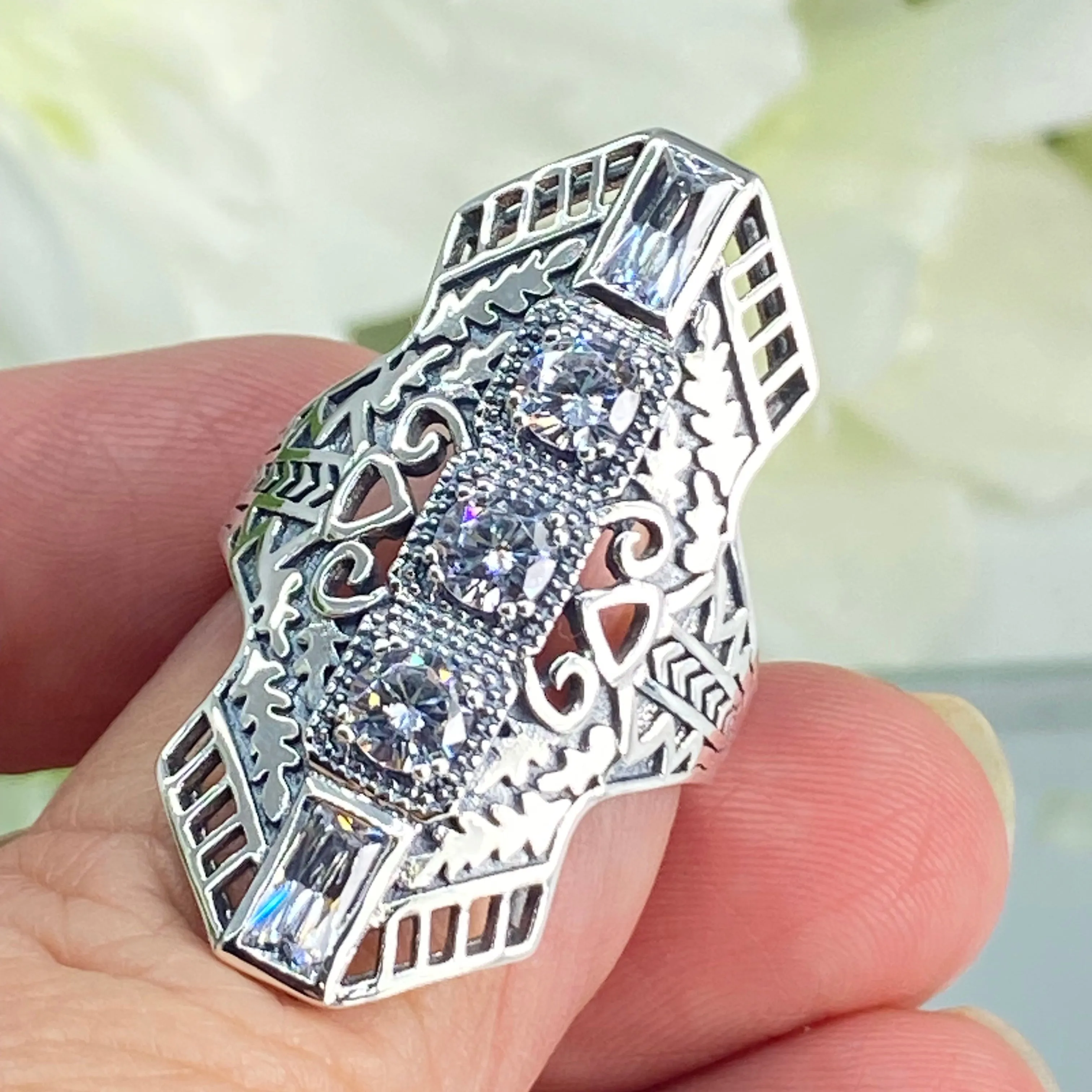 White CZ Ring, Size 9, Art Deco 1930s Jewelry #D214 - Ready to Ship