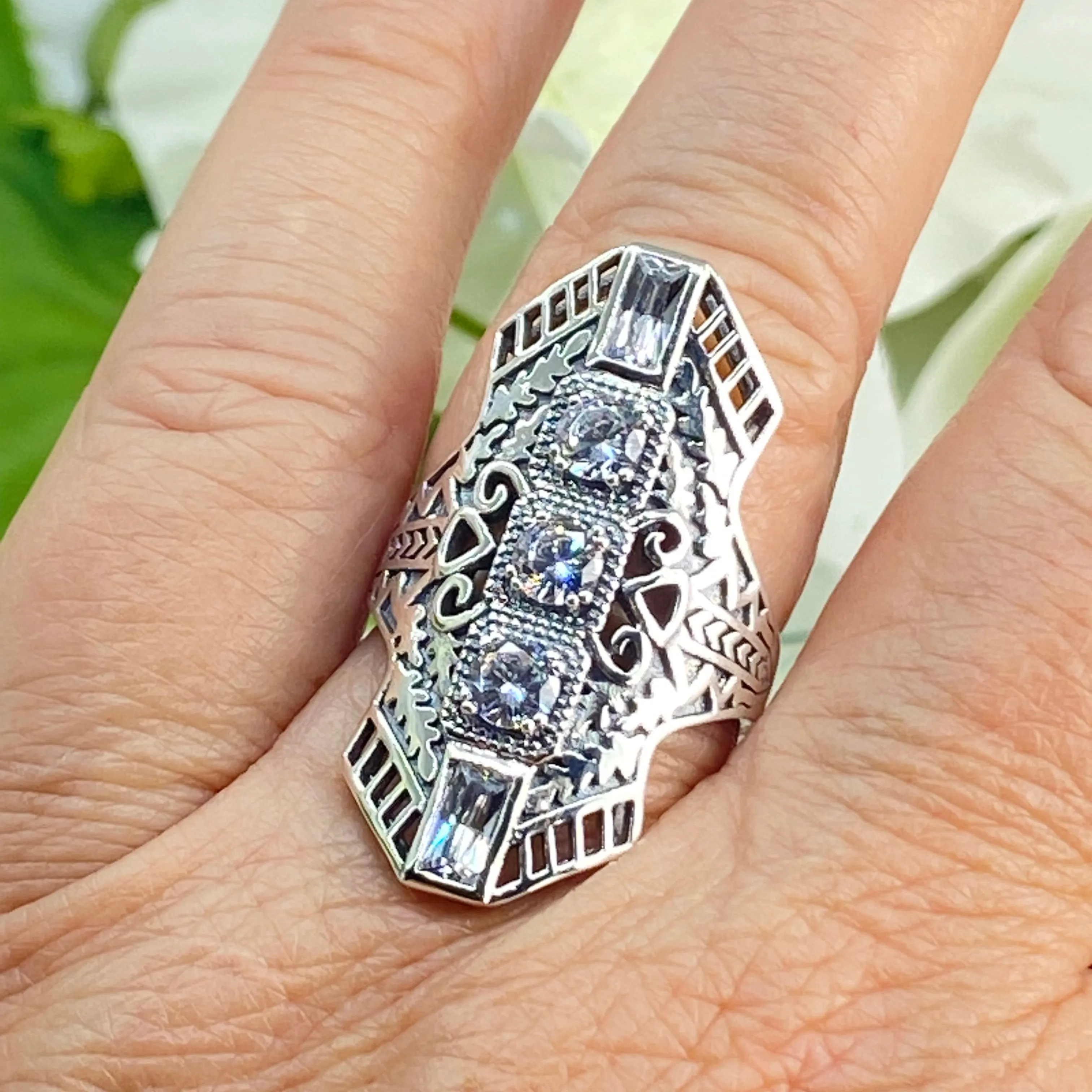 White CZ Ring, Size 9, Art Deco 1930s Jewelry #D214 - Ready to Ship