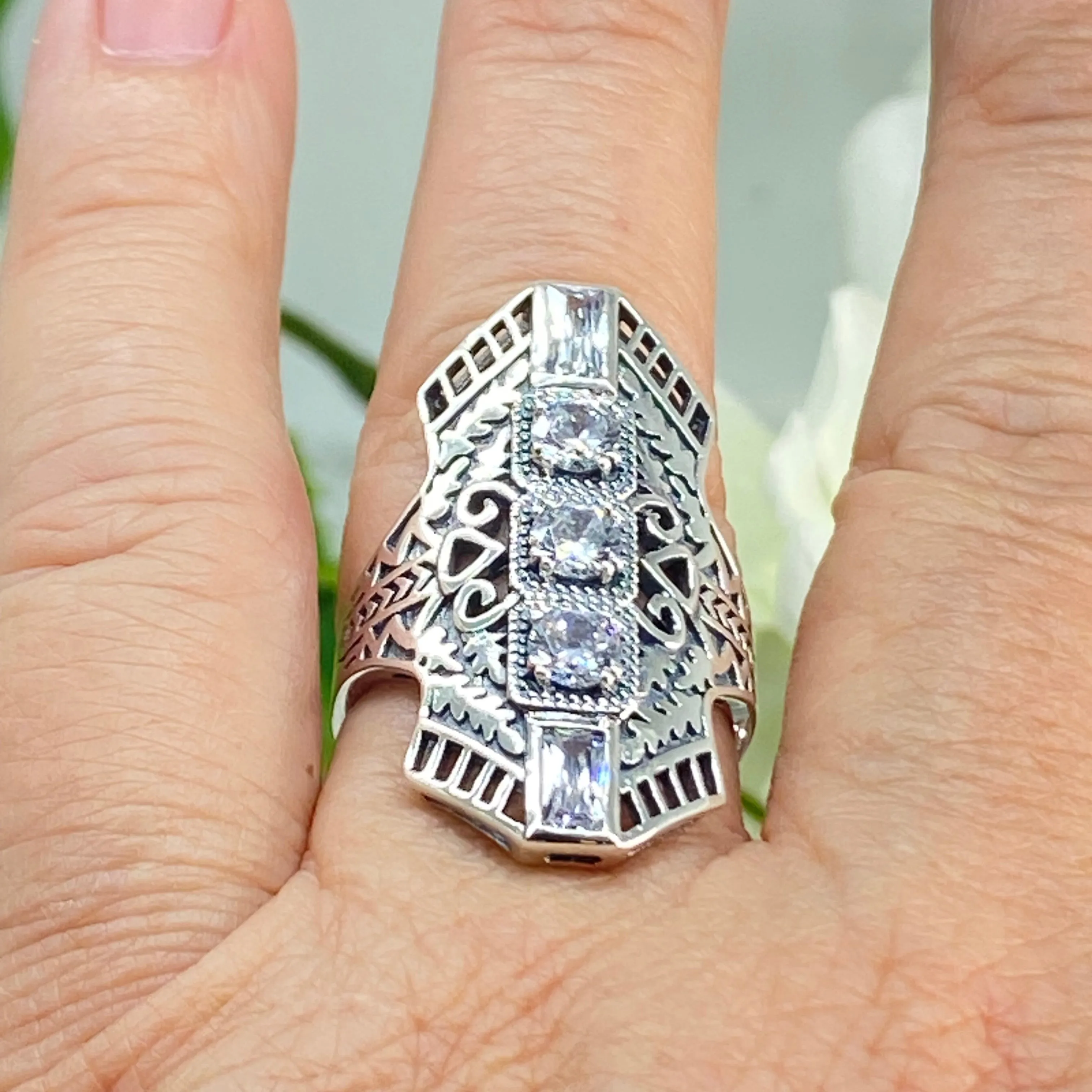 White CZ Ring, Size 9, Art Deco 1930s Jewelry #D214 - Ready to Ship