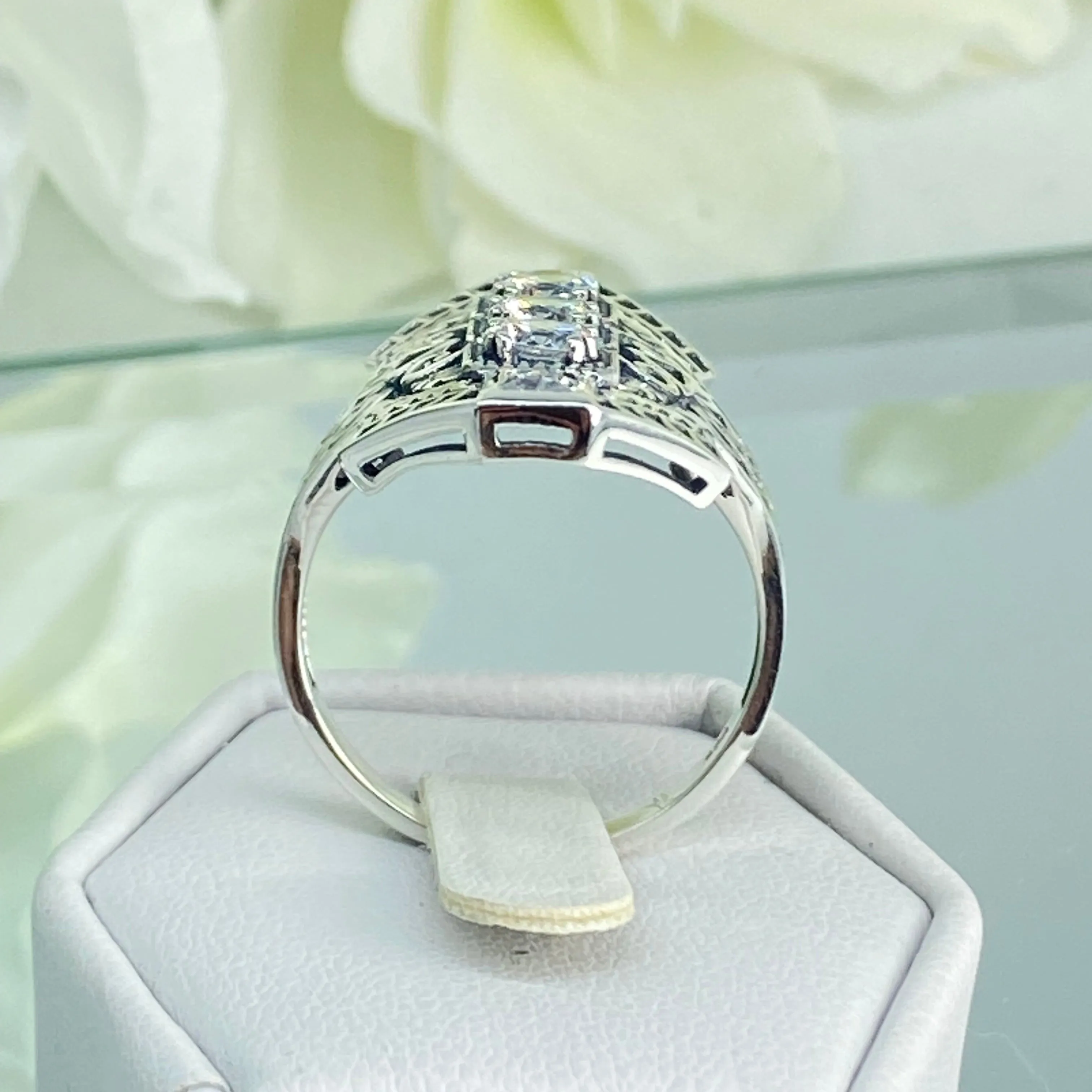 White CZ Ring, Size 9, Art Deco 1930s Jewelry #D214 - Ready to Ship