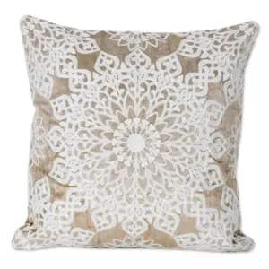 WHITE EMBROIDERED FLORAL PILLOW (INDIA)