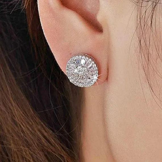 White Gold Wedding Stud Earrings. Round Crystal Bridal Stud Earrings. CZ Art Deco Statement Stud Earrings. Bridesmaid Gift Stud Earrings