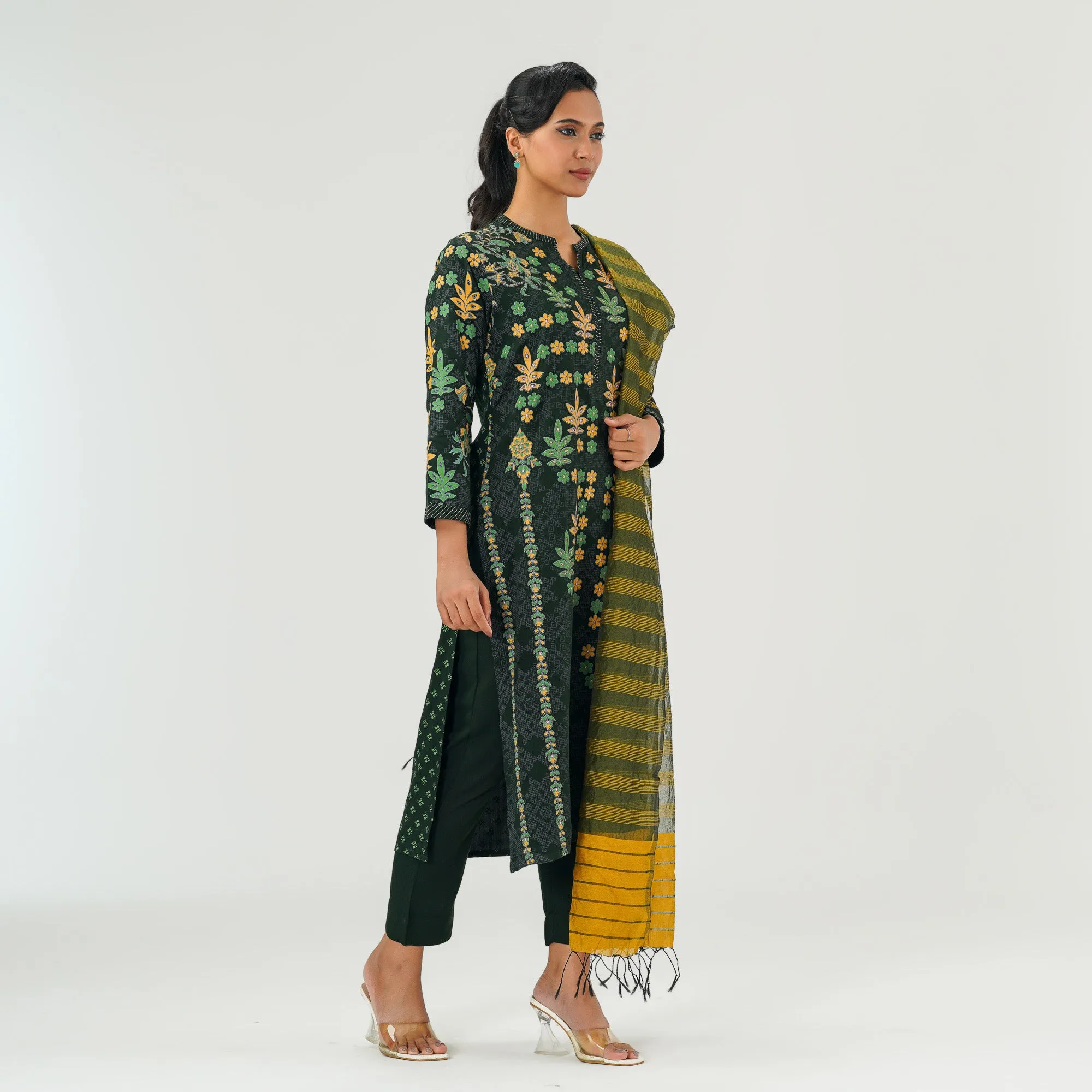Womens Multi Color Embroidered Three Piece Set