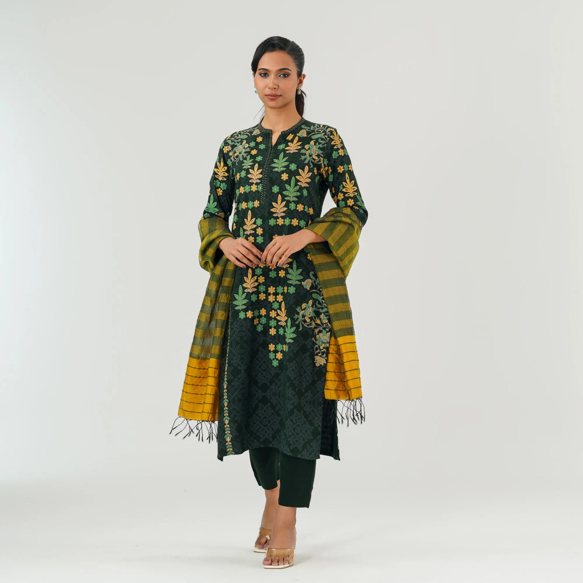 Womens Multi Color Embroidered Three Piece Set