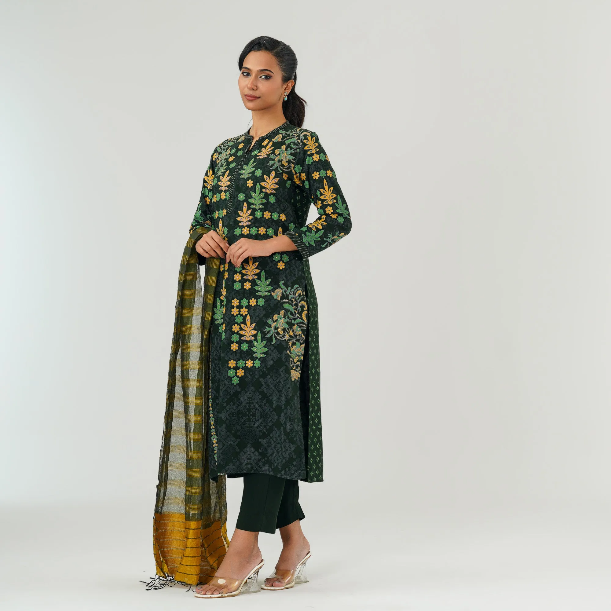 Womens Multi Color Embroidered Three Piece Set