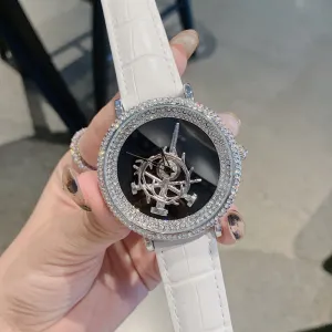 Women's Watch sword pattern black diamond large dial leather strap simple watch