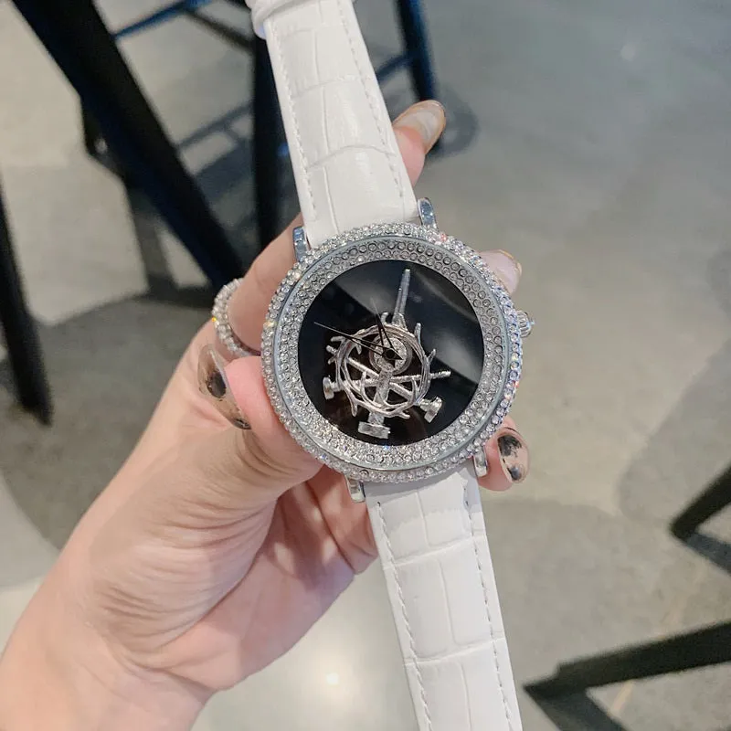Women's Watch sword pattern black diamond large dial leather strap simple watch