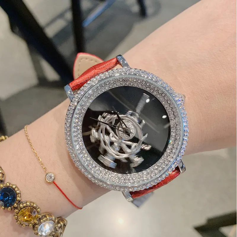 Women's Watch sword pattern black diamond large dial leather strap simple watch