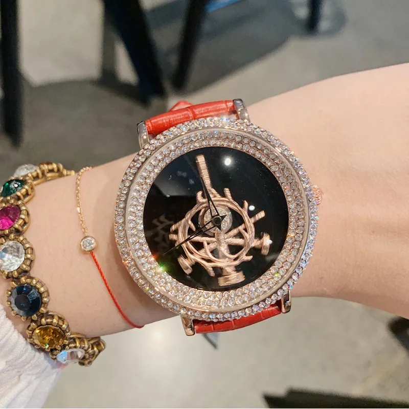 Women's Watch sword pattern black diamond large dial leather strap simple watch