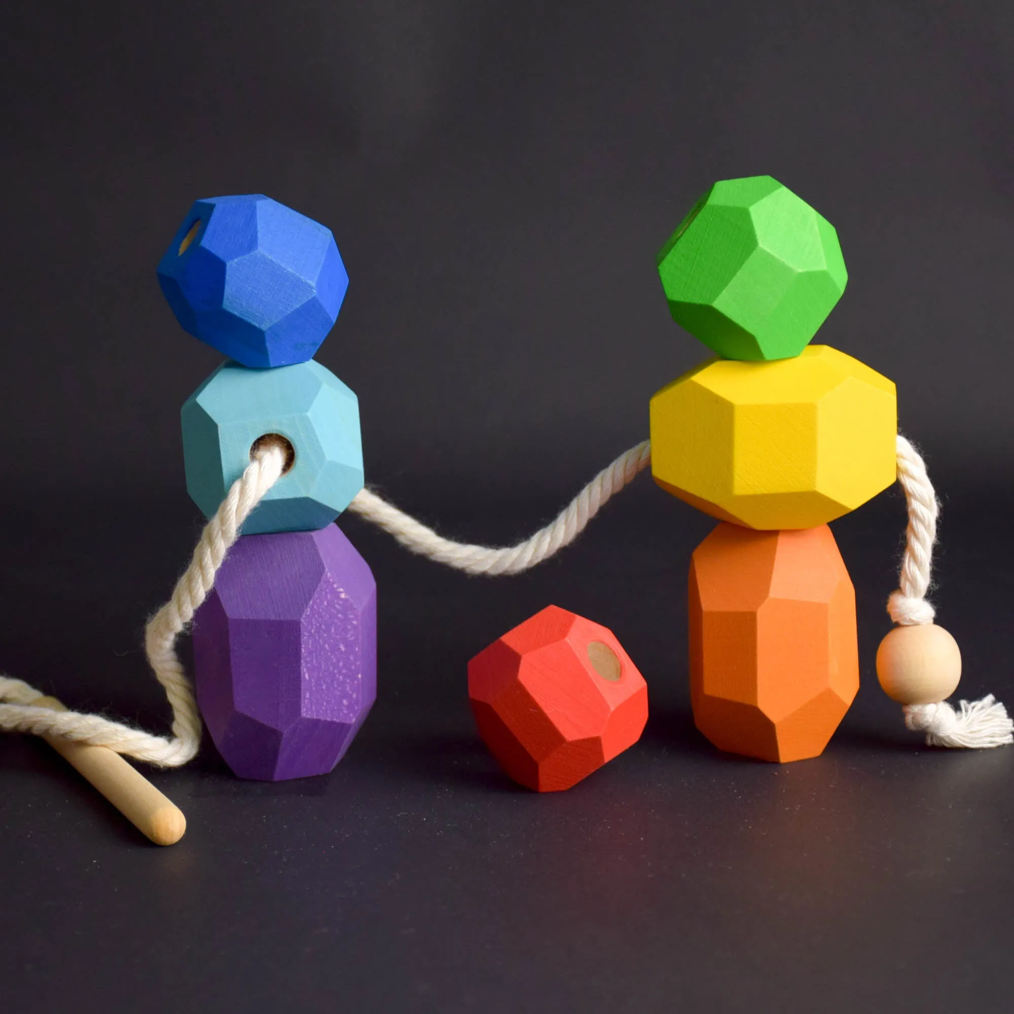 Wood Lacing Toy Balancing Stones Rainbow