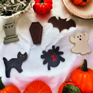 Wooden Halloween Decorations - Set of 6 Mini Bat, Ghost, Cat, and More
