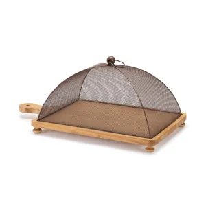 Wooden Tray with Mesh Cloche 19.5"L