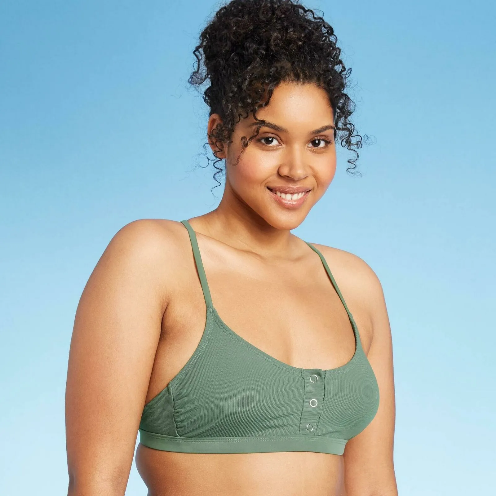 Xhilaration Women's Convertible Rib Snap Front Bralette Bikini Top