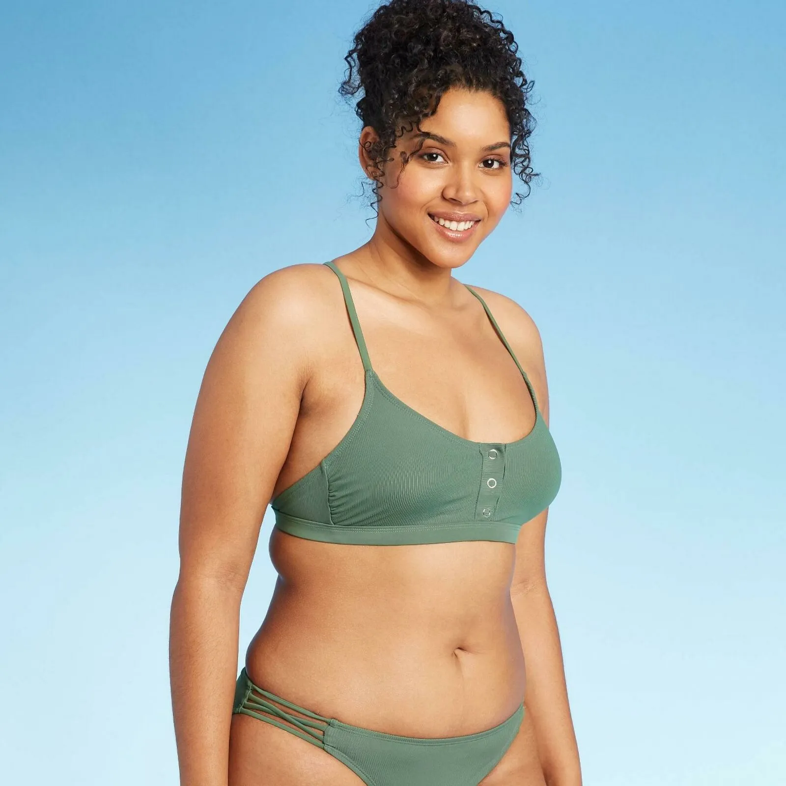 Xhilaration Women's Convertible Rib Snap Front Bralette Bikini Top